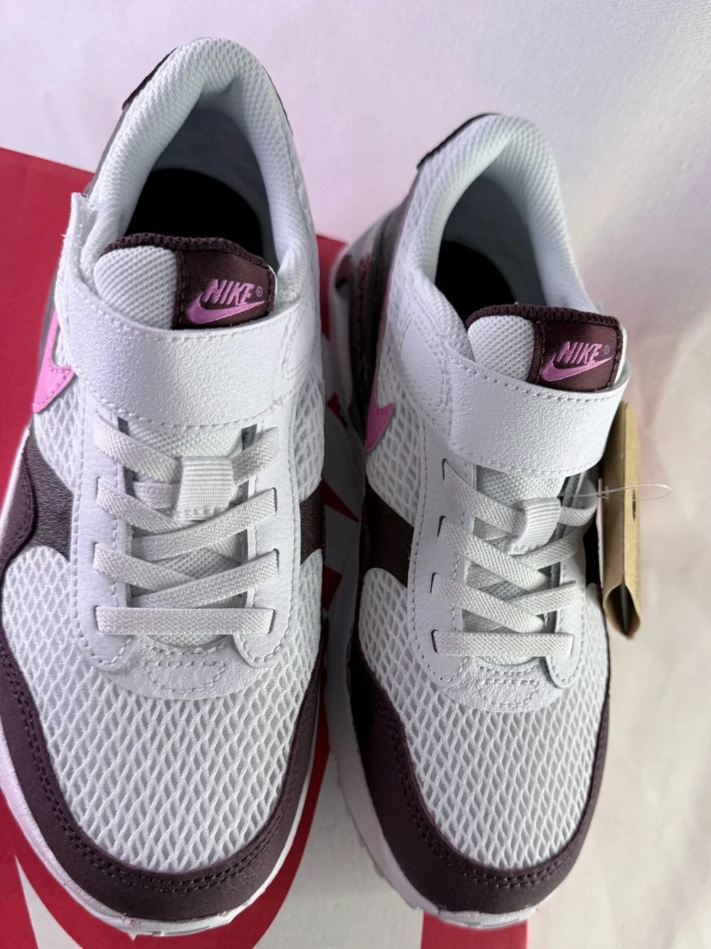 2.5 Youth Nike Kids Air Max White, Brown & Playful Pink Sneakers